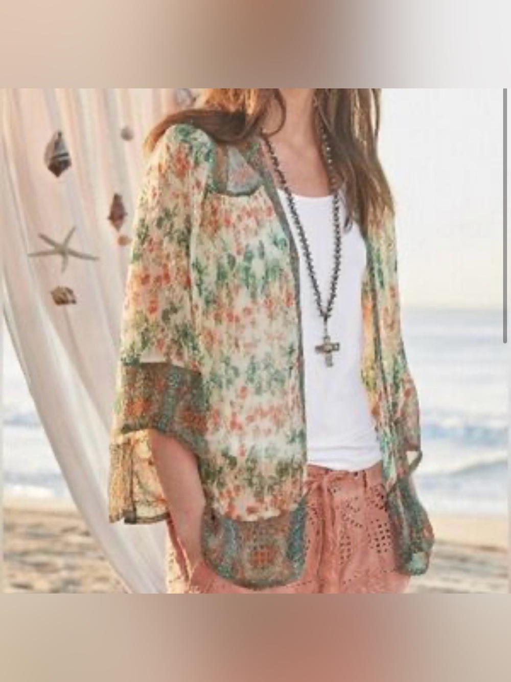 Sundance Floral Boho Kimono Duster 100% Cupro Size XL